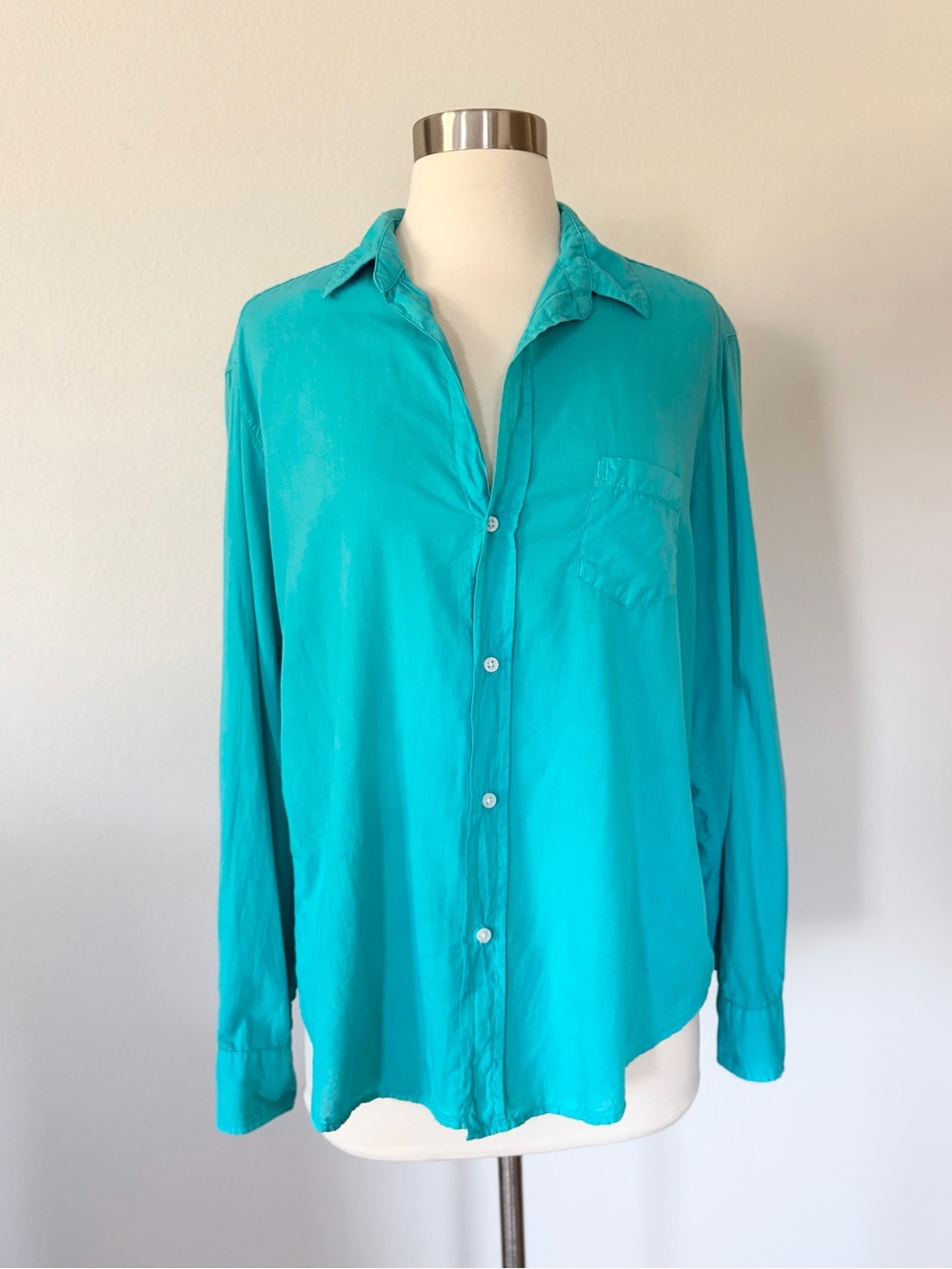 Frank & Eileen Eileen Organic Woven Button Up Shirt Blouse Peacock Small S